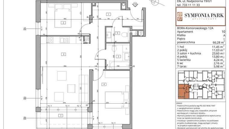 Rzut - Mieszkanie na sprzedaż 3 pokoje o powierzchni 73,36 m² - numer 10 w Symfonia Park