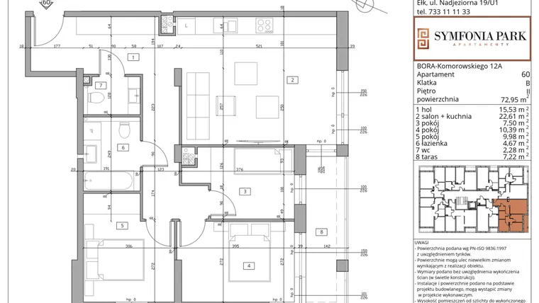 Rzut - Mieszkanie na sprzedaż 3 pokoje o powierzchni 72,64 m² - numer 60 w Symfonia Park