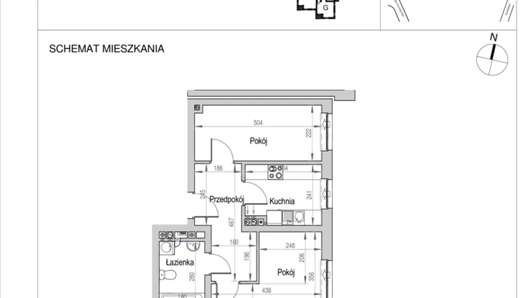 Rzut - Mieszkanie na sprzedaż 2 pokoje o powierzchni 49,61 m² - numer D.2E w Nad Odrą