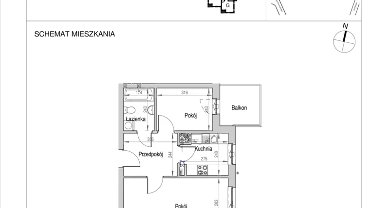 Rzut - Mieszkanie na sprzedaż 2 pokoje o powierzchni 42,11 m² - numer D.2D w Nad Odrą