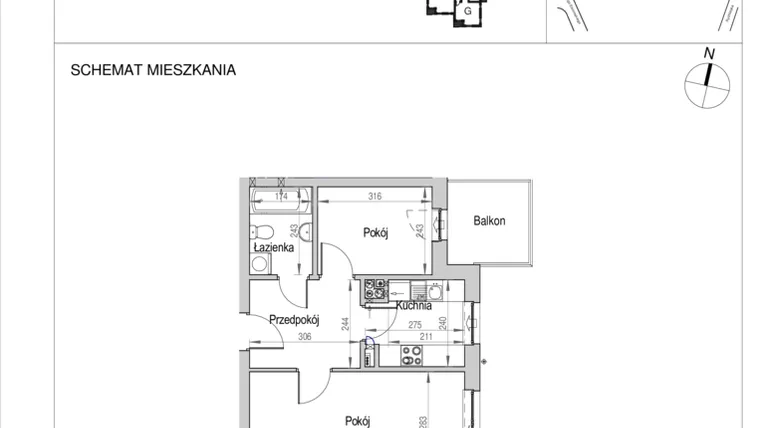 Rzut - Mieszkanie na sprzedaż 2 pokoje o powierzchni 42,11 m² - numer D.3D w Nad Odrą