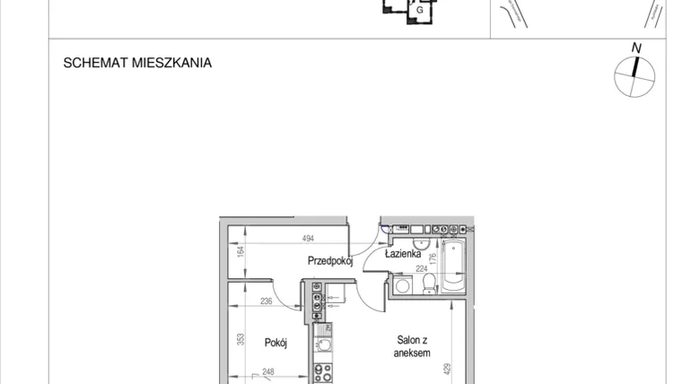Rzut - Mieszkanie na sprzedaż 2 pokoje o powierzchni 41,5 m² - numer C.2C w Nad Odrą