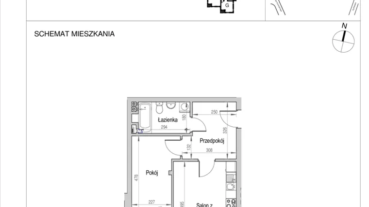 Rzut - Mieszkanie na sprzedaż 2 pokoje o powierzchni 43,57 m² - numer D.3M w Nad Odrą