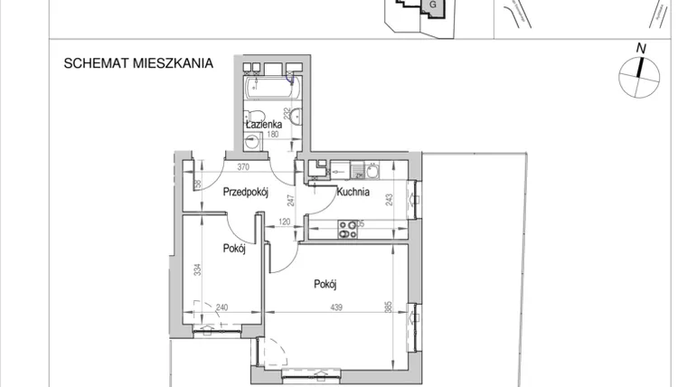 Rzut - Mieszkanie na sprzedaż 2 pokoje o powierzchni 43,21 m² - numer D.1G w Nad Odrą