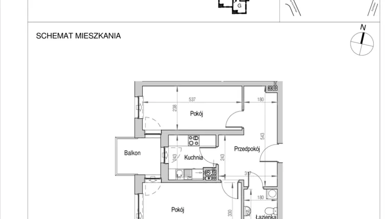 Rzut - Mieszkanie na sprzedaż 2 pokoje o powierzchni 53,63 m² - numer D.2I w Nad Odrą