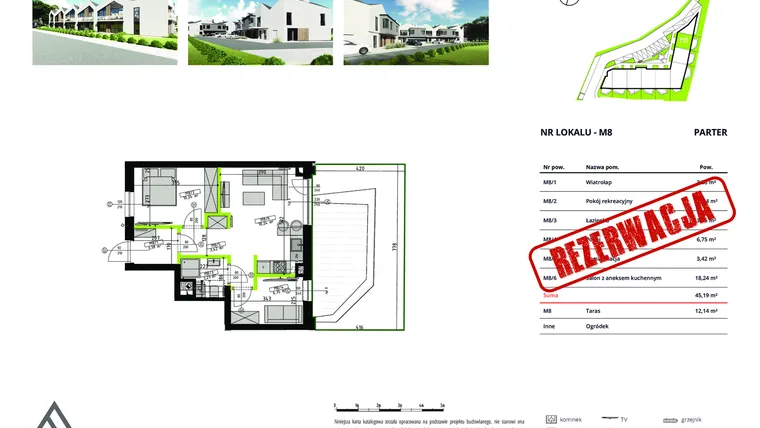 Rzut - Mieszkanie na sprzedaż 3 pokoje o powierzchni 45,19 m² - numer M8 w Apartamenty Forsycji