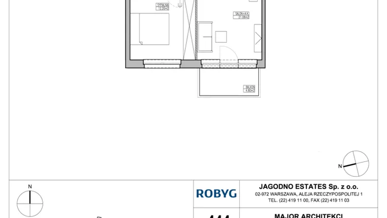 Rzut - Mieszkanie na sprzedaż 2 pokoje o powierzchni 43,19 m² - numer RJ2/D/1/6 w Robyg Jagodno - Etap II