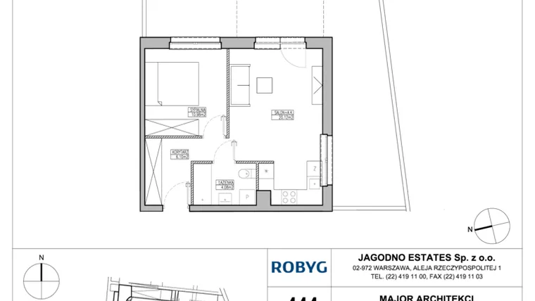 Rzut - Mieszkanie na sprzedaż 2 pokoje o powierzchni 42,42 m² - numer RJ2/D/0/3 w Robyg Jagodno - Etap II