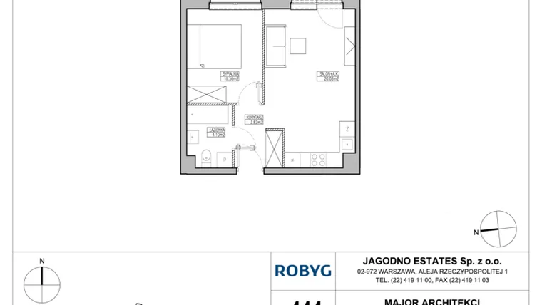 Rzut - Mieszkanie na sprzedaż 2 pokoje o powierzchni 39,5 m² - numer RJ2/C/3/1 w Robyg Jagodno - Etap II