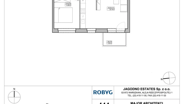 Rzut - Mieszkanie na sprzedaż 2 pokoje o powierzchni 50,64 m² - numer RJ2/C/1/8 w Robyg Jagodno - Etap II