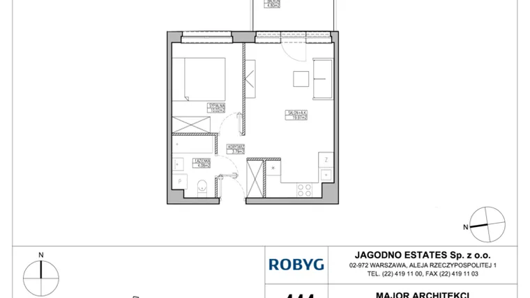 Rzut - Mieszkanie na sprzedaż 2 pokoje o powierzchni 38,89 m² - numer RJ2/A/3/2 w Robyg Jagodno - Etap II