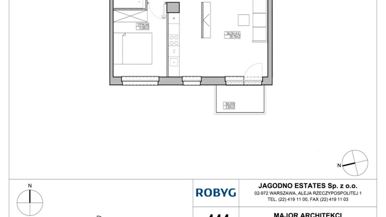 Rzut - Mieszkanie na sprzedaż 2 pokoje o powierzchni 50,66 m² - numer RJ2/D/3/8 w Robyg Jagodno - Etap II