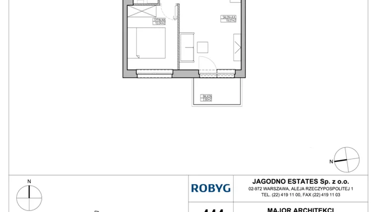 Rzut - Mieszkanie na sprzedaż 2 pokoje o powierzchni 38,36 m² - numer RJ2/A/1/7 w Robyg Jagodno - Etap II