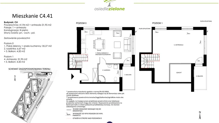 Rzut - Mieszkanie na sprzedaż 2 pokoje o powierzchni 73,89 m² - numer C4.41 w Osiedle Zielone
