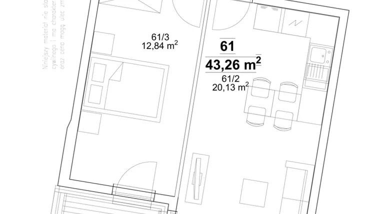 Rzut - Mieszkanie na sprzedaż 2 pokoje o powierzchni 43,26 m² - numer 61 w Wysłouchów