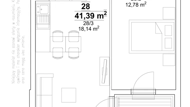 Rzut - Mieszkanie na sprzedaż 2 pokoje o powierzchni 41,39 m² - numer 28 w Wysłouchów