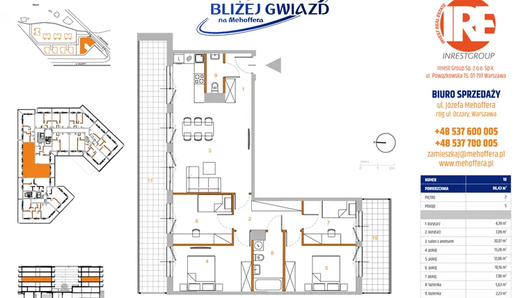 Rzut - Mieszkanie na sprzedaż 4 pokoje o powierzchni 96,43 m² - numer 18 w Bliżej Gwiazd na Mehoffera