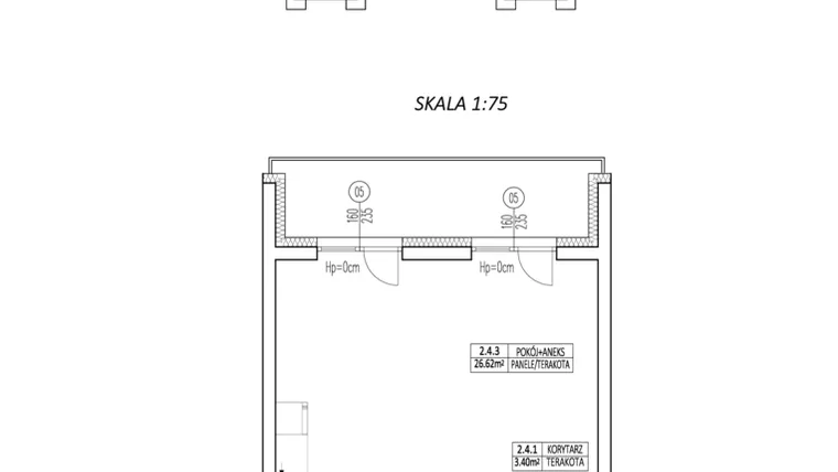 Rzut - Mieszkanie na sprzedaż 1 pokój o powierzchni 34,4 m² - numer 424 w Osiedle Złota Podkowa Etap II