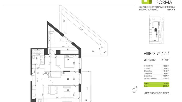 Rzut - Mieszkanie na sprzedaż 4 pokoje o powierzchni 74,12 m² - numer VIIIE3 w Osiedle Dobra Forma etap III