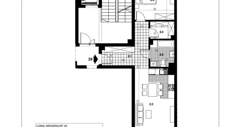 Rzut - Mieszkanie na sprzedaż 2 pokoje o powierzchni 56,53 m² - numer 5A.29 w Małysiaka - etap II