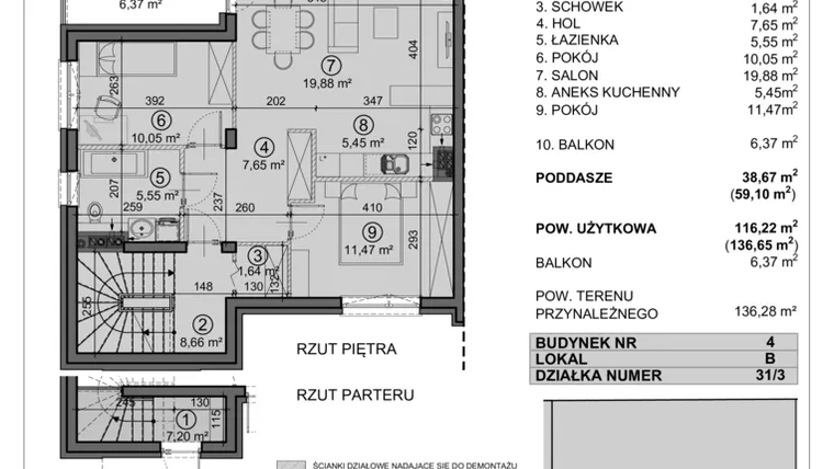 Rzut - Mieszkanie na sprzedaż 4 pokoje o powierzchni 116,22 m² - numer 4B w Zakątek Ursynów