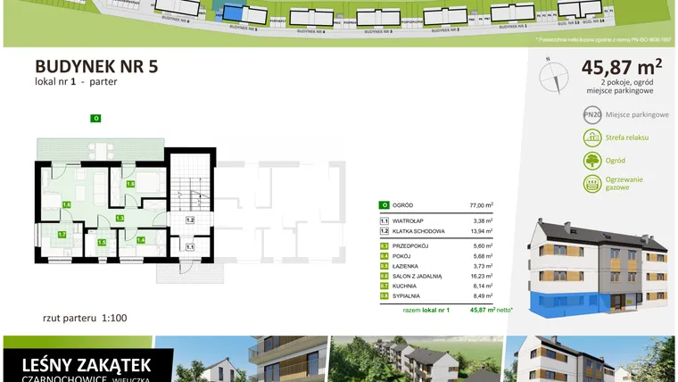 Rzut - Mieszkanie na sprzedaż 3 pokoje o powierzchni 46,31 m² - numer 5.1 w CZARNOCHOWICE " LEŚNY ZAKĄTEK"