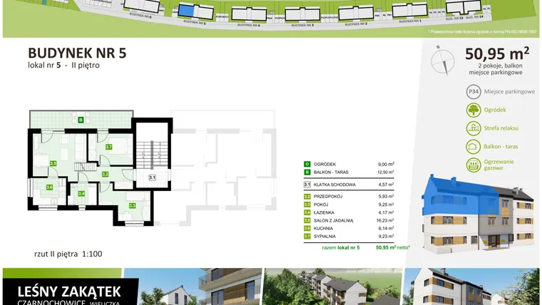 Rzut - Mieszkanie na sprzedaż 3 pokoje o powierzchni 51,38 m² - numer 5.5 w CZARNOCHOWICE " LEŚNY ZAKĄTEK"