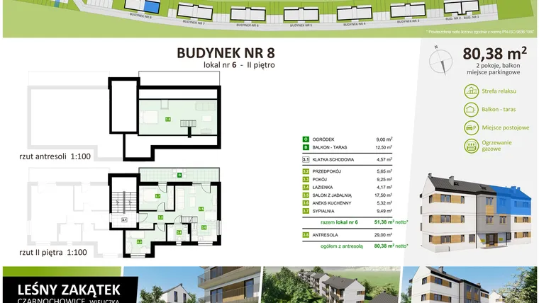 Rzut - Mieszkanie na sprzedaż 3 pokoje o powierzchni 51,38 m² - numer 8.6 w CZARNOCHOWICE " LEŚNY ZAKĄTEK"