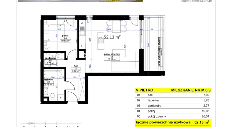 Rzut - Mieszkanie na sprzedaż 2 pokoje o powierzchni 52,13 m² - numer M 6.3 w Park Moniuszki etap IV