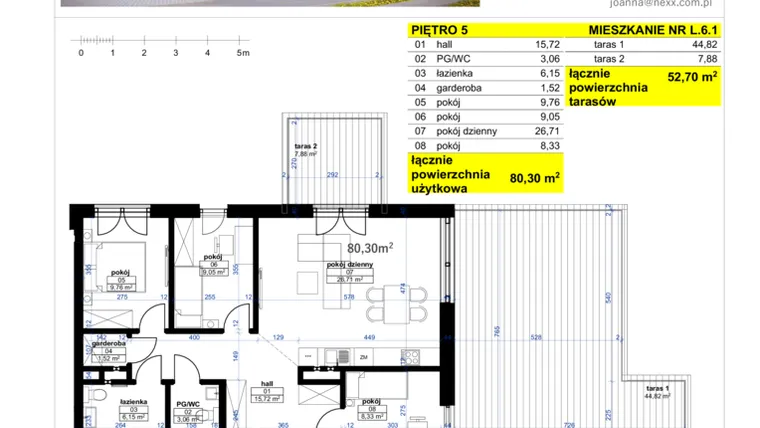 Rzut - Mieszkanie na sprzedaż 4 pokoje o powierzchni 80,3 m² - numer L 6.1 w Park Moniuszki etap IV