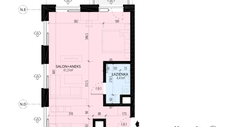Rzut - Mieszkanie na sprzedaż 1 pokój o powierzchni 45,72 m² - numer L75 w Dwie Wieże - Wieża Północna