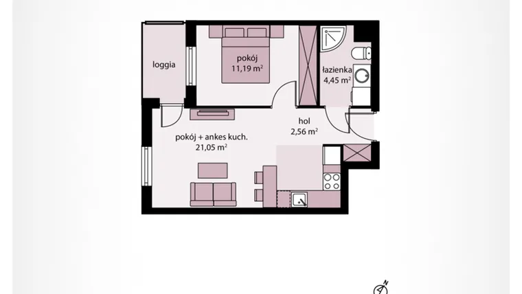 Rzut - Mieszkanie na sprzedaż 2 pokoje o powierzchni 40,1 m² - numer A 98 w Moja Północna