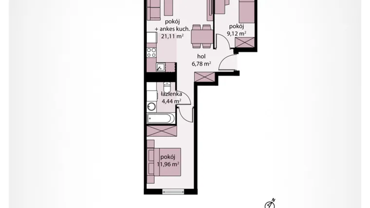 Rzut - Mieszkanie na sprzedaż 3 pokoje o powierzchni 54,33 m² - numer A 60 w Moja Północna