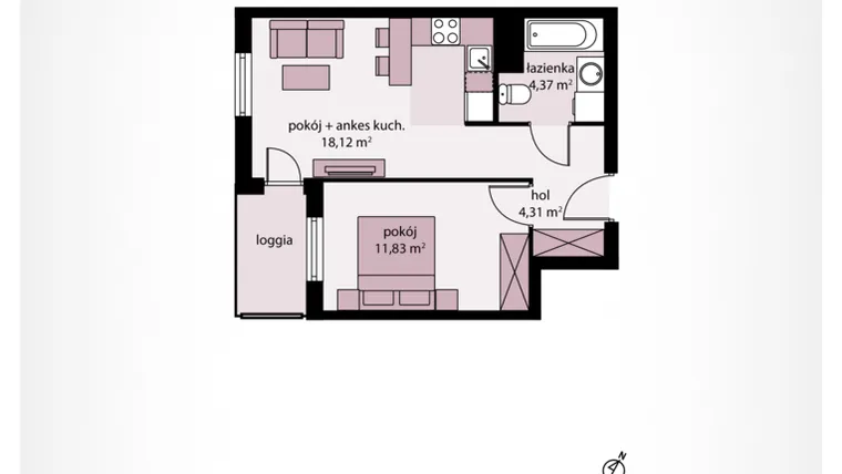 Rzut - Mieszkanie na sprzedaż 2 pokoje o powierzchni 39,45 m² - numer A 75 w Moja Północna