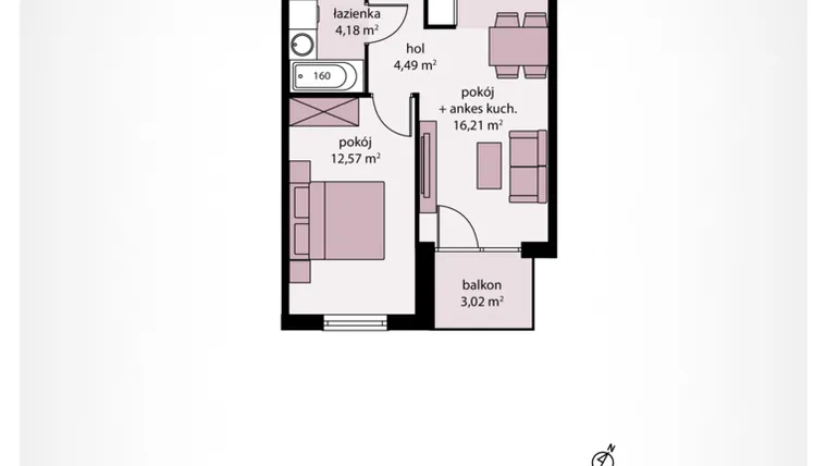 Rzut - Mieszkanie na sprzedaż 2 pokoje o powierzchni 38,42 m² - numer A 4 w Moja Północna