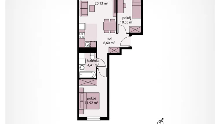 Rzut - Mieszkanie na sprzedaż 3 pokoje o powierzchni 54,34 m² - numer A 16 w Moja Północna