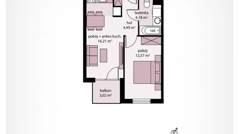 Rzut - Mieszkanie na sprzedaż 2 pokoje o powierzchni 38,42 m² - numer A 38 w Moja Północna