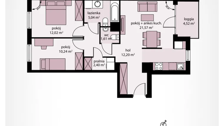 Rzut - Mieszkanie na sprzedaż 3 pokoje o powierzchni 67,03 m² - numer A 111 w Moja Północna