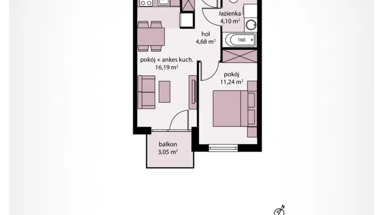 Rzut - Mieszkanie na sprzedaż 2 pokoje o powierzchni 37,2 m² - numer A 56 w Moja Północna