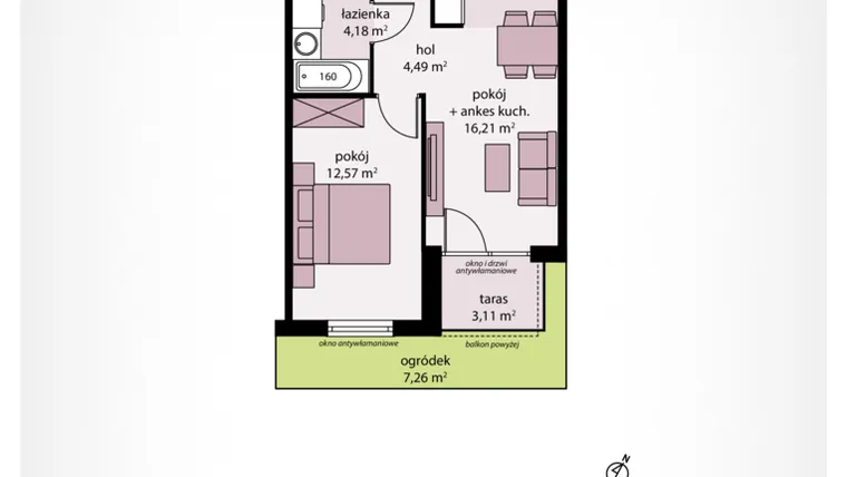 Rzut - Mieszkanie na sprzedaż 2 pokoje o powierzchni 38,42 m² - numer A 2 w Moja Północna