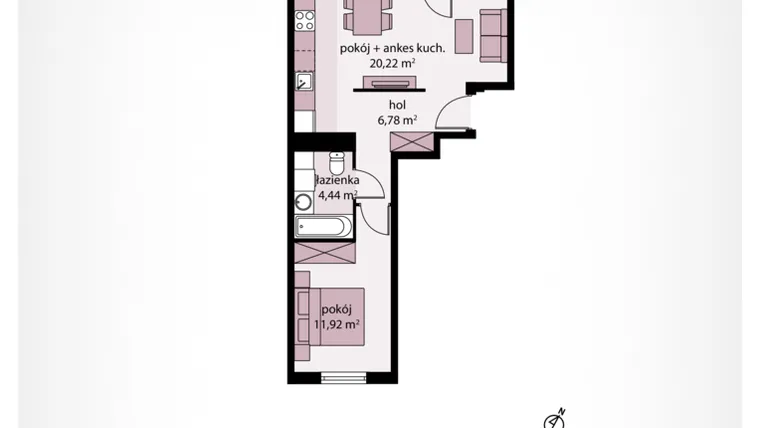 Rzut - Mieszkanie na sprzedaż 2 pokoje o powierzchni 43,97 m² - numer A 28 w Moja Północna
