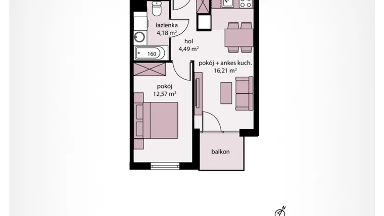 Rzut - Mieszkanie na sprzedaż 2 pokoje o powierzchni 38,42 m² - numer A 41 w Moja Północna