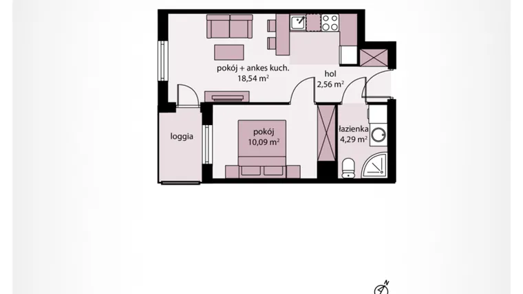 Rzut - Mieszkanie na sprzedaż 2 pokoje o powierzchni 36,22 m² - numer A 73 w Moja Północna