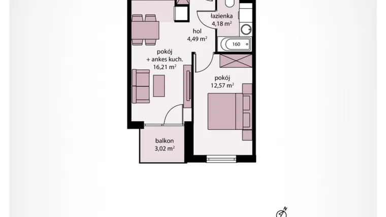Rzut - Mieszkanie na sprzedaż 2 pokoje o powierzchni 38,42 m² - numer A 19 w Moja Północna