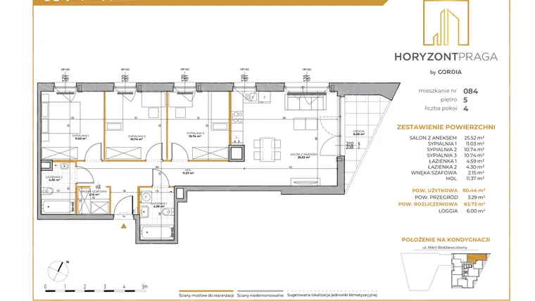 Rzut - Mieszkanie na sprzedaż 4 pokoje o powierzchni 83,94 m² - numer 84 w Horyzont Praga