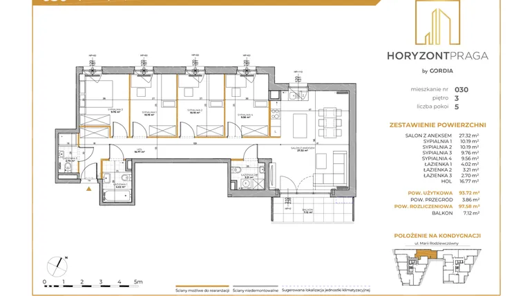 Rzut - Mieszkanie na sprzedaż 5 pokoi o powierzchni 97,45 m² - numer 30 w Horyzont Praga
