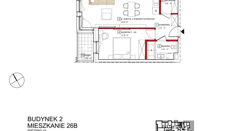 Rzut - Mieszkanie na sprzedaż 2 pokoje o powierzchni 47,77 m² - numer B2.B.3.026 w Apartamenty Karolinki