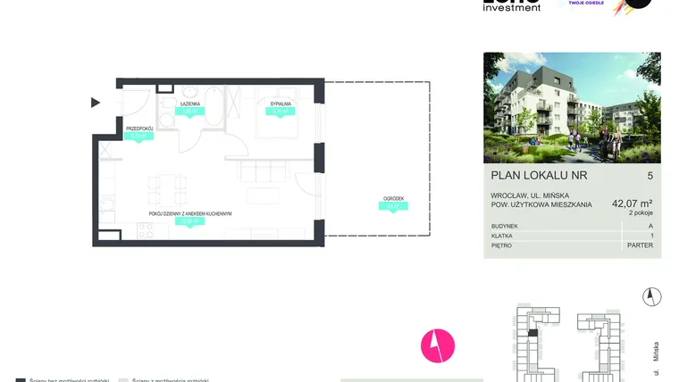 Rzut - Mieszkanie na sprzedaż 2 pokoje o powierzchni 42,07 m² - numer 5 w Stacja 3.0
