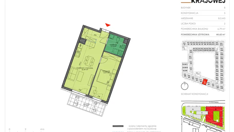 Rzut - Mieszkanie na sprzedaż 2 pokoje o powierzchni 44,6 m² - numer B.5.M3 w Armii Krajowej 7