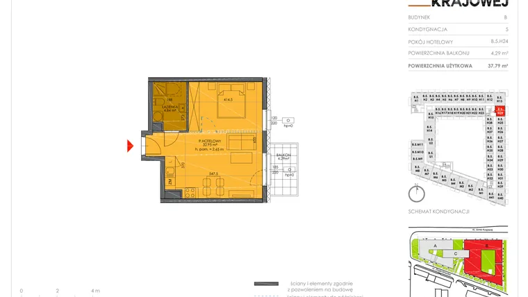 Rzut - Mieszkanie na sprzedaż 2 pokoje o powierzchni 37,79 m² - numer B.5.H24 w Armii Krajowej 7